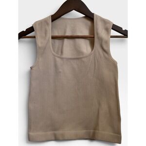 Ododos Ribbed Seamless Tank | Square Neck Crop Top | M | Tan | Athleisure